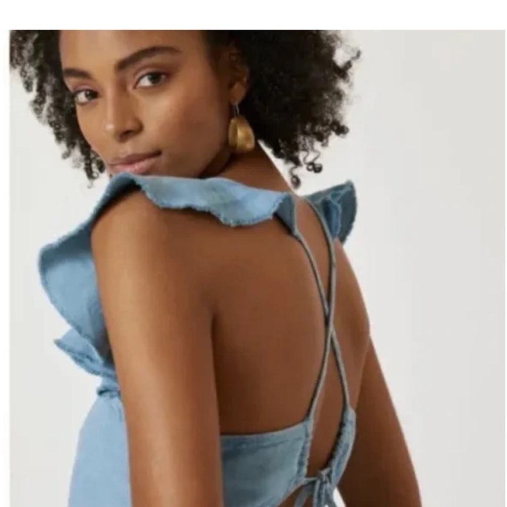 Anthropologie Pilcro Flutter Sleeve Mdi Dress Blue Size Small - Picture 14 of 16